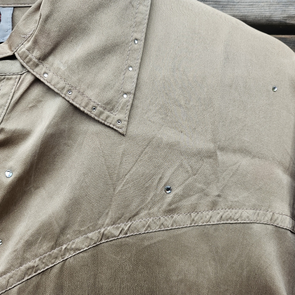 100% Silk Rhinestone Cowboy Button Down - Picture 4 of 6